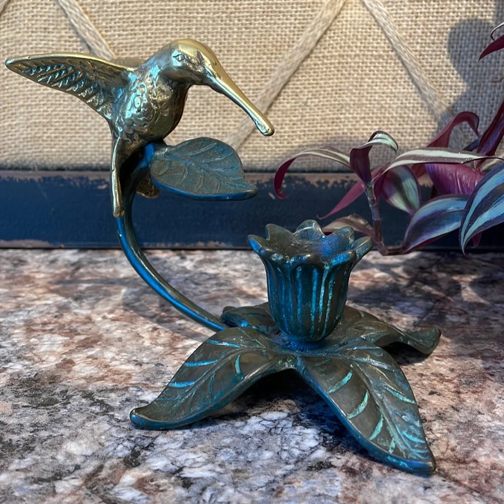 Brass hummingbird candleholder